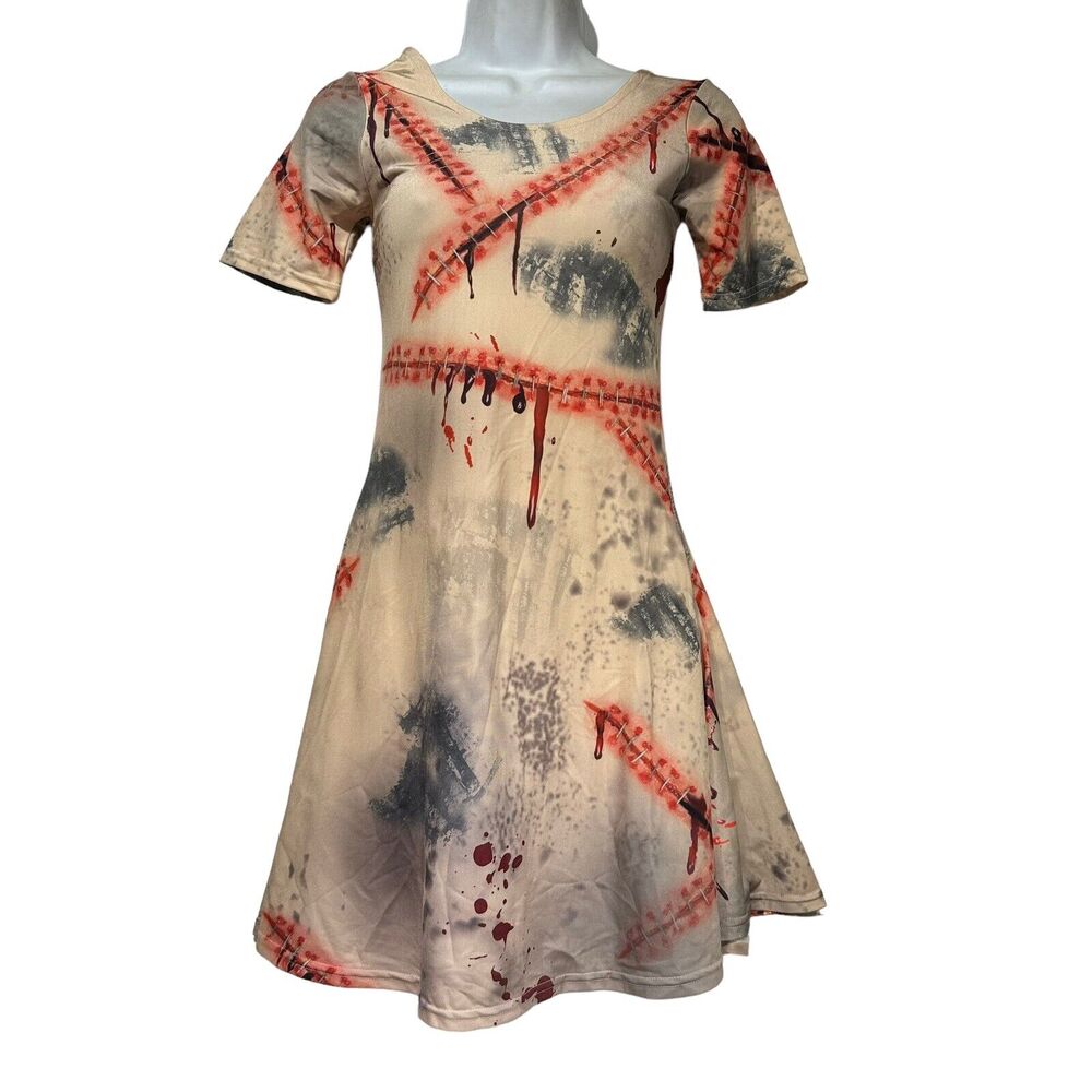Dolls Kill Creepy Schoolgirl Bloody Scar Nude Zombie Horror Dress Size XS - Picture 2 of 9